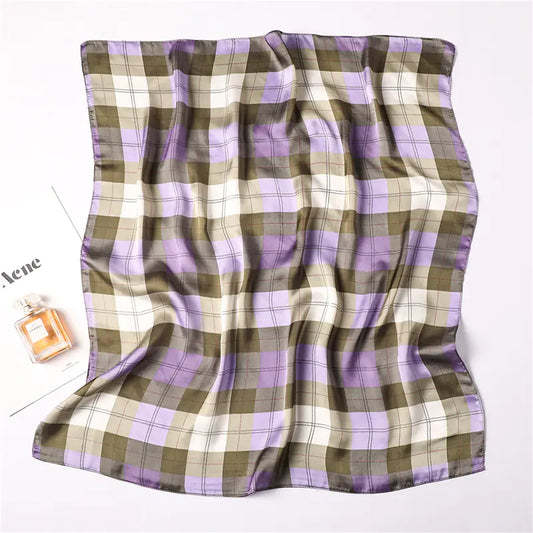 Color Plaid Scarf for Women 70x70cm Art Student Neck Scarf