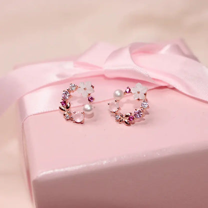 Floral Hoop Stud Earrings