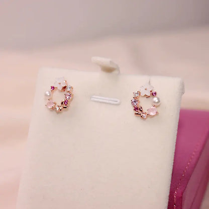 Floral Hoop Stud Earrings