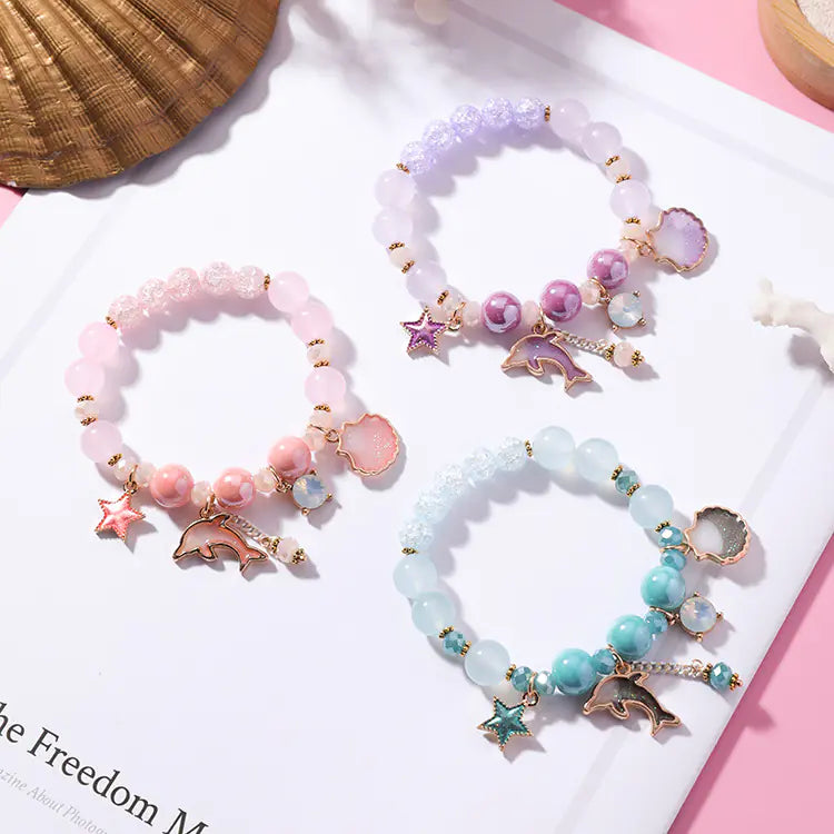 Dolphin Shell Bracelet and Bead Bracelet Set
