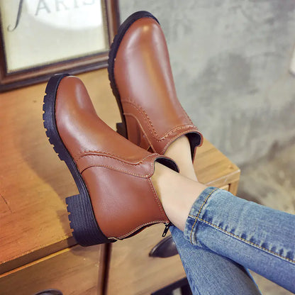 Round Toe Non-Slip Chunky Heel Winter Boots for Women