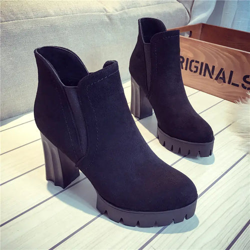 Women's Waterproof Chunky Heel Suede Ankle Boots