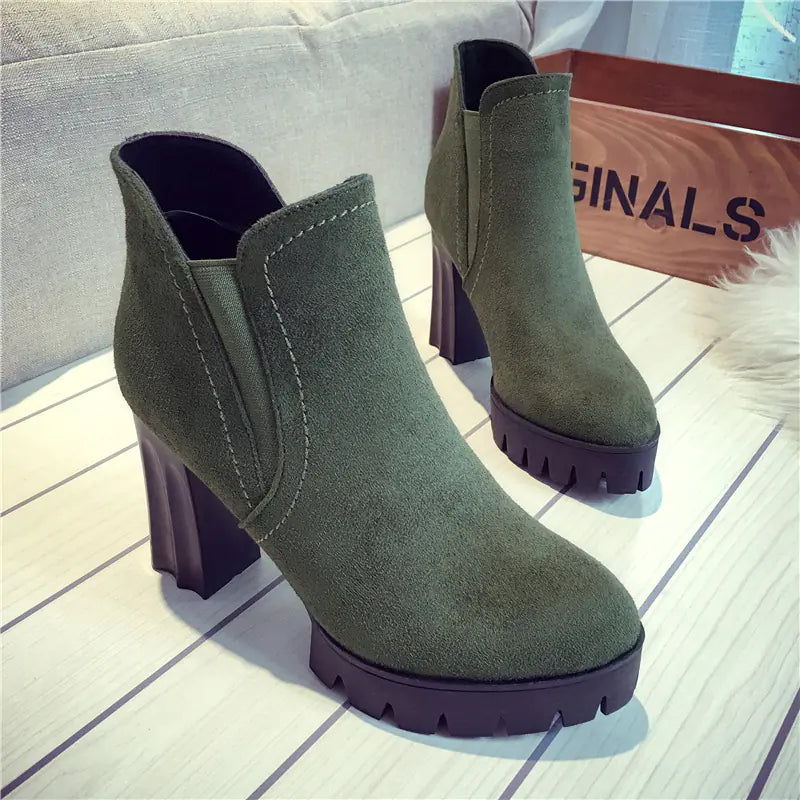 Women's Waterproof Chunky Heel Suede Ankle Boots