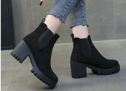 Women's Waterproof Chunky Heel Suede Ankle Boots