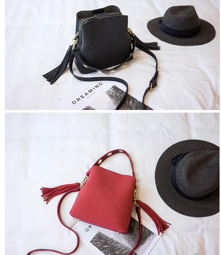 Fringe Bucket Bag, Crossbody Bag
