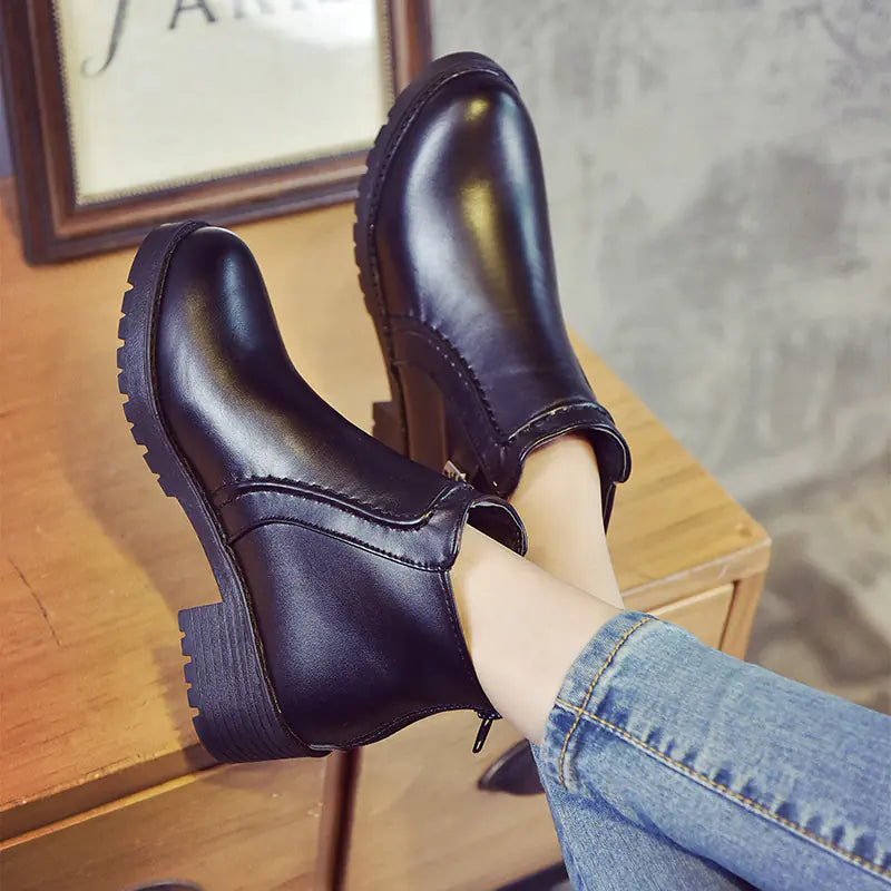 Round Toe Non-Slip Chunky Heel Winter Boots for Women