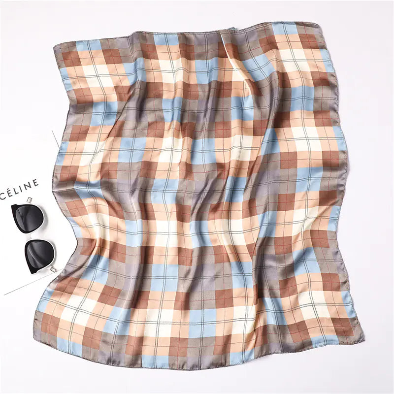 Color Plaid Scarf for Women 70x70cm Art Student Neck Scarf