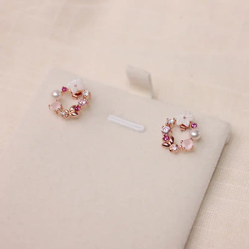 Floral Hoop Stud Earrings