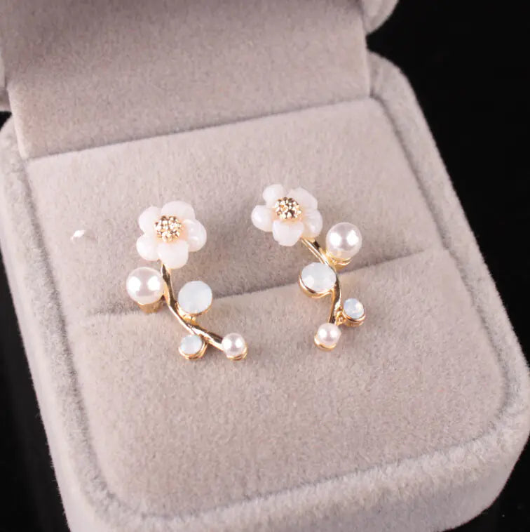 Shell Flower Pearl Stud Earrings and Branch Earrings