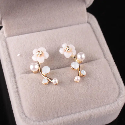 Shell Flower Pearl Stud Earrings and Branch Earrings