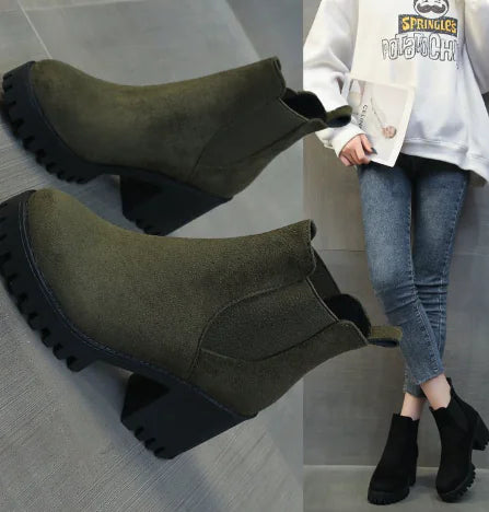 Women's Waterproof Chunky Heel Suede Ankle Boots