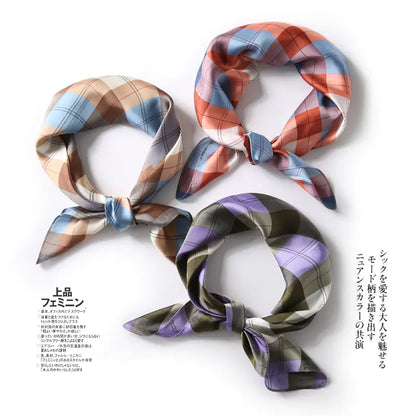 Color Plaid Scarf for Women 70x70cm Art Student Neck Scarf