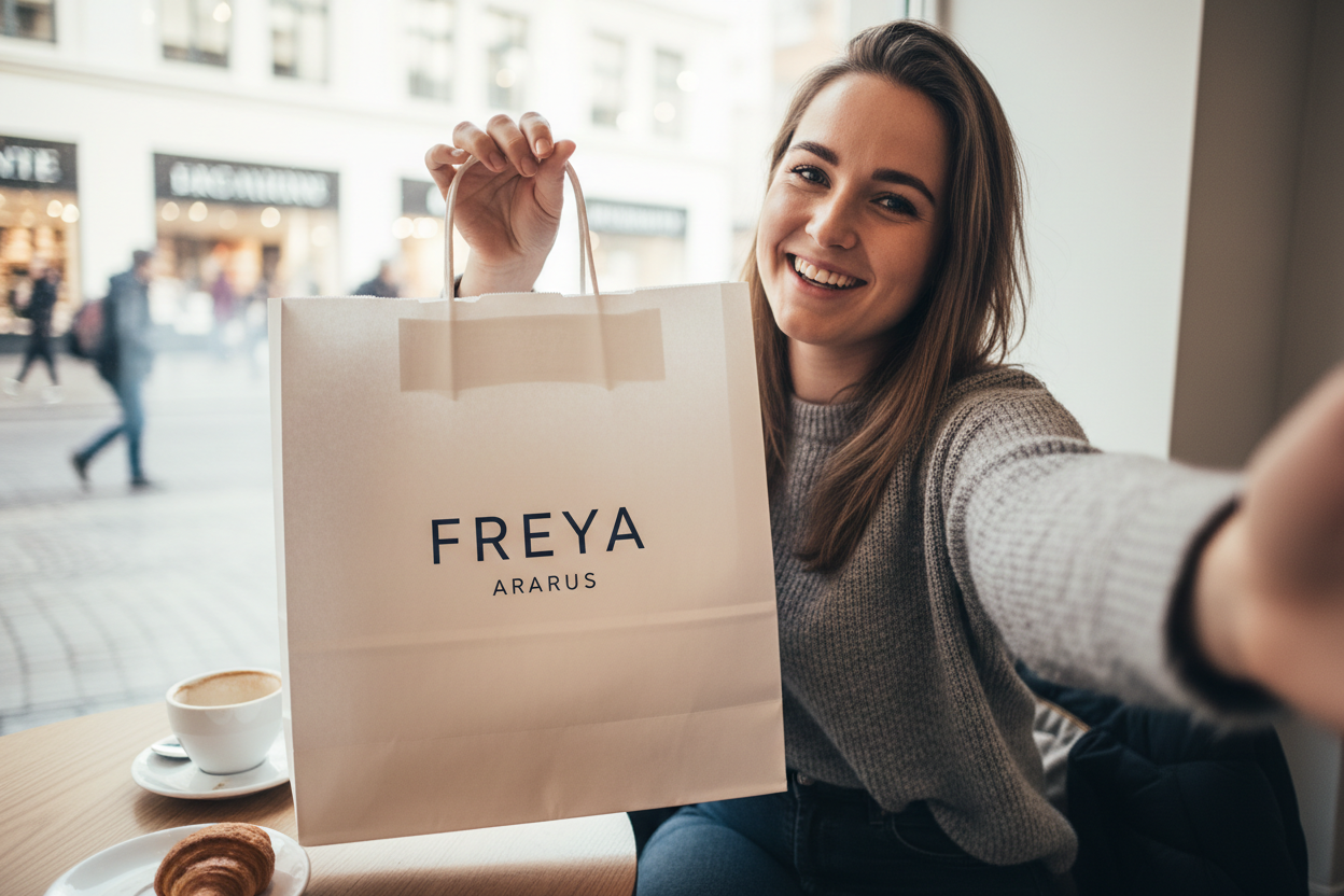 foto tipo selfie com saco da Freya Aarhus