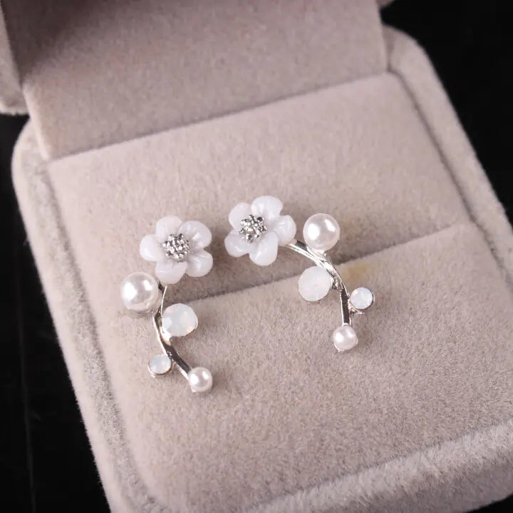 Shell Flower Pearl Stud Earrings and Branch Earrings