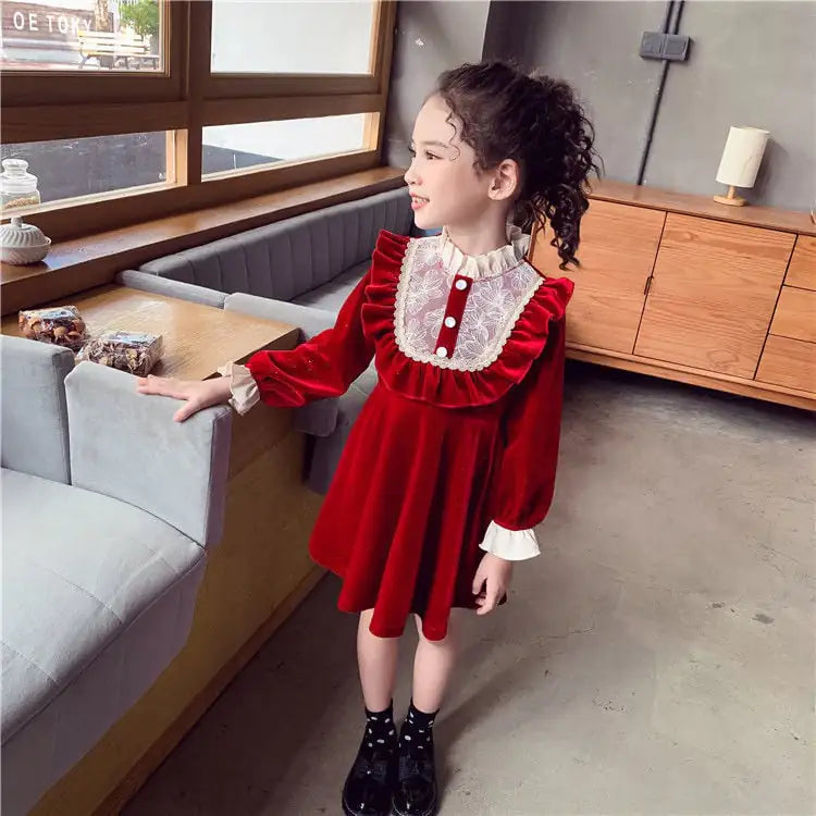 Christmas Red Velvet Dress for Girls