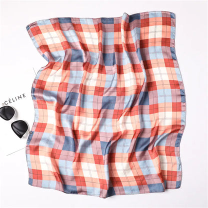 Color Plaid Scarf for Women 70x70cm Art Student Neck Scarf