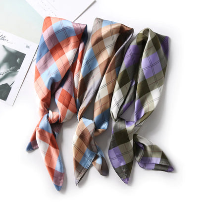 Color Plaid Scarf for Women 70x70cm Art Student Neck Scarf
