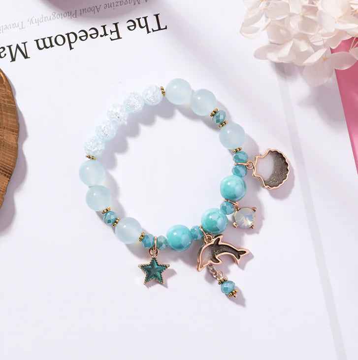 Dolphin Shell Bracelet and Bead Bracelet Set