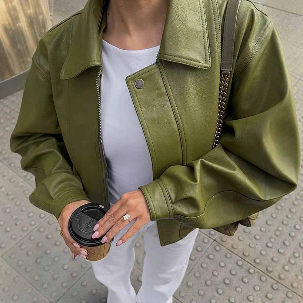 Green Faux Leather Jacket