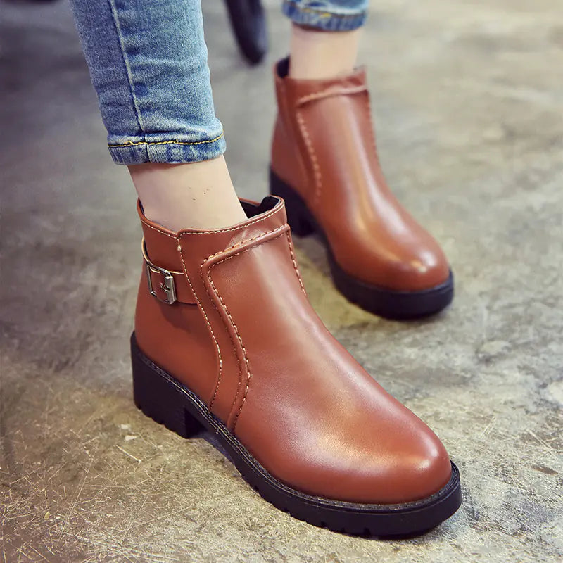 Round Toe Non-Slip Chunky Heel Winter Boots for Women